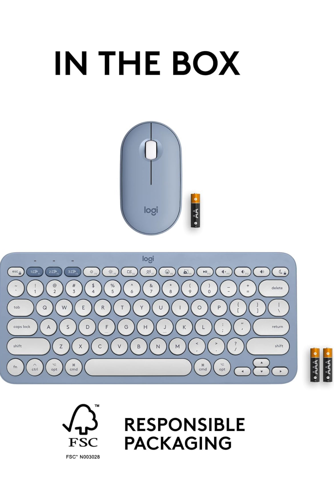 Logitech Pebble 2 Combo for Mac, Wireless Keyboard and Mouse, Slim, Quiet and Portable, Customizable, Bluetooth Mouse and Keyboard, Easy-Switch, for macOS, iPadOS - Tonal Blue