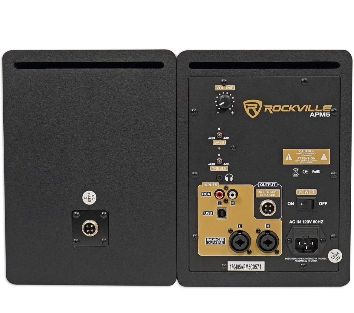Rockville (2) APM5C 5.25" 250W Powered USB Studio Monitor Speakers+Desk Stands