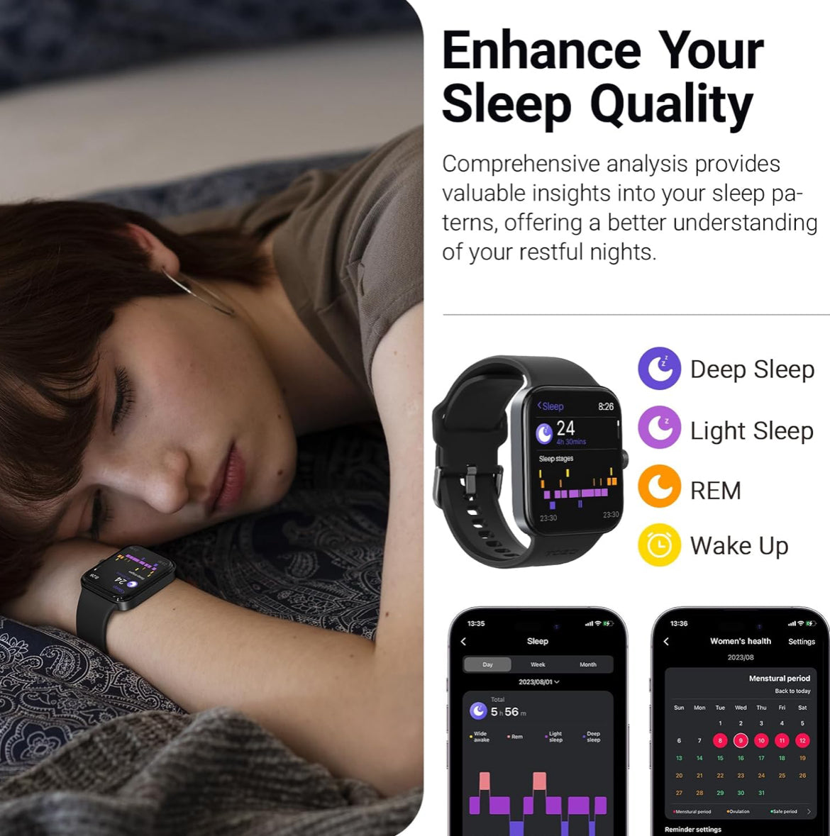 S4 One Smart Watch 1.78" Ultra-Clear Screen Call/Answer Fitness Tracker, Sleep Monitor IP68 Waterproof for iOS 11.0+ Android 9.0+ (Black)