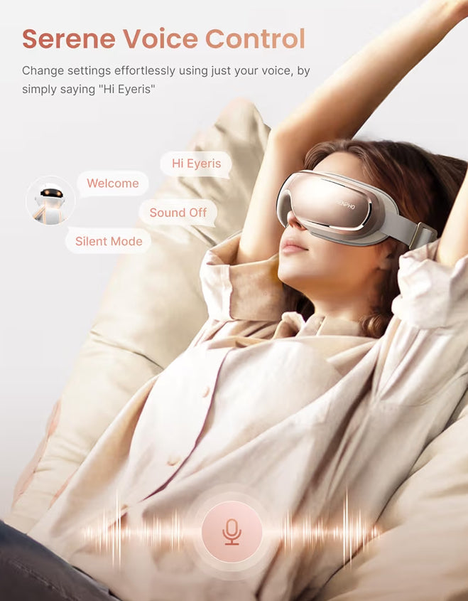 Eyeris 3 Eye Massager w/ Heat and Cooling Heated Eye Sleep Mask with Voice Control, Reduce Dry Eyes, Temple Stye Eye Care - (Rose Gold)