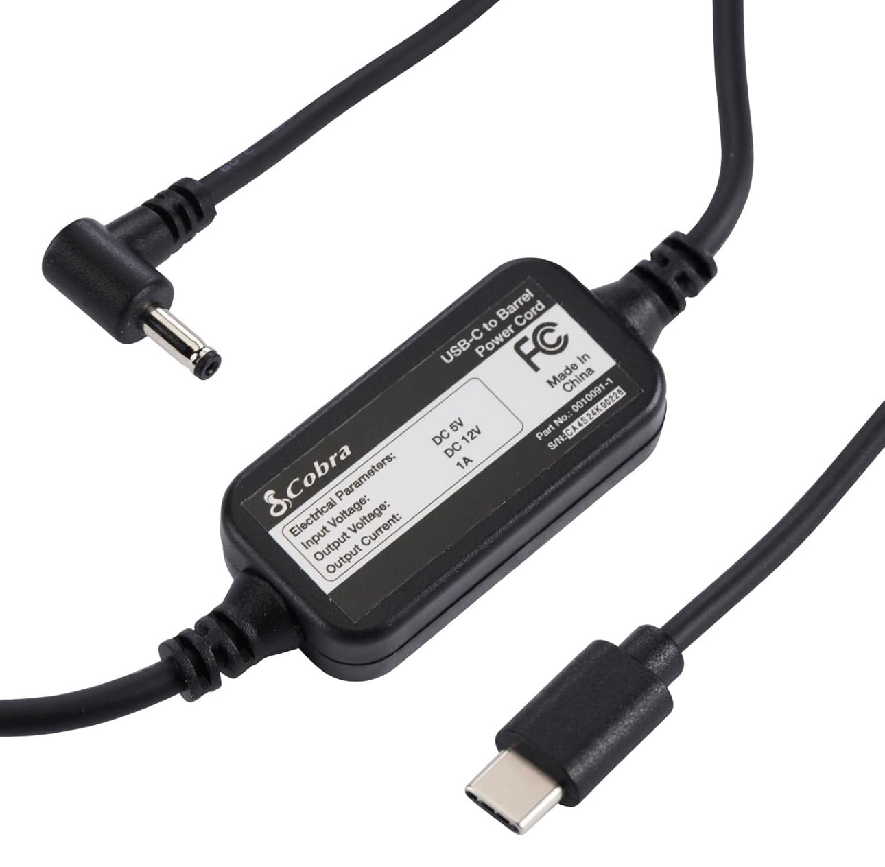 Cobra USB-C na Vatkoppelaar Radarverklikker Kragkabel Radarverklikkers, Versoenbaar RAD350 380 450 480i 700i en Geskik vir Radarverklikker Windskermmontering