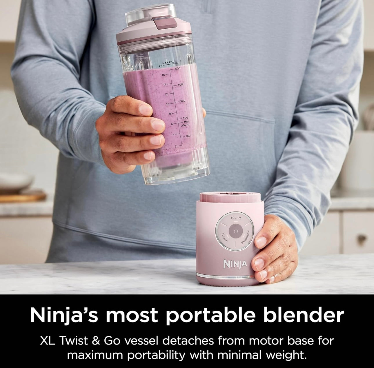 Ninja Blast Max, Portable Blender + Twist & Go, Personal Smoothie, Blend, Ice Crush, 3 Programs, Cordless, 22 oz - PINK, BC251PK