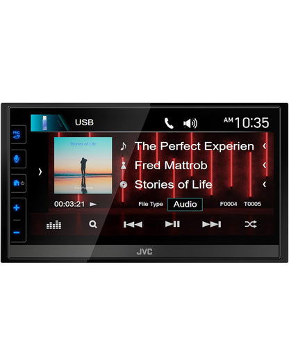 JVC KW-M780BT Apple CarPlay Android Auto Digitale Mediaspeler, Dubbel DIN, 6.8 Duim LCD-raakskerm, AM/FM, Bluetooth, MP3-speler, USB-poort, iDatalink Maestro, SiriusXM, Klas D Versterker, Motorradio