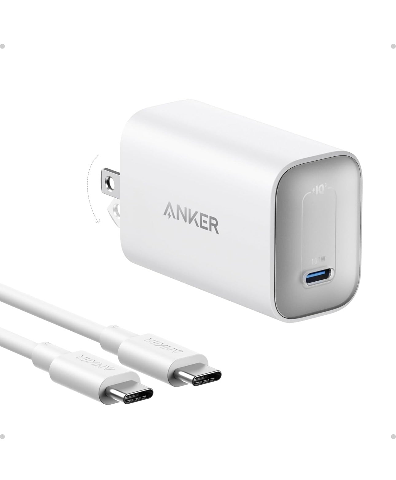 Anker Nano Charger, 100W Foldable MacBook Charger for iPhone Series, and All USB-C Devices, 6ft USB-C Cable Included
