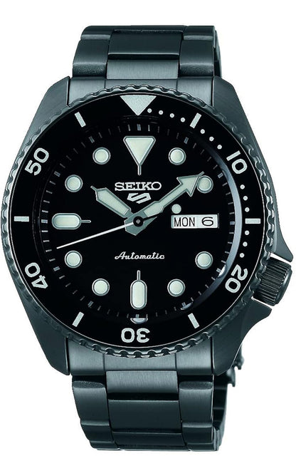 SEIKO Outomatiese Horlosie 5 Sport - Dag/Datum Kalender, LumiBrite Wysers en Merkers, en Roterende Ring, 100m Waterbestand - Swart