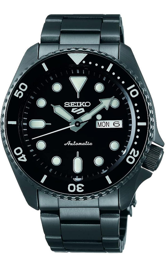 SEIKO Outomatiese Horlosie 5 Sport - Dag/Datum Kalender, LumiBrite Wysers en Merkers, en Roterende Ring, 100m Waterbestand - Swart
