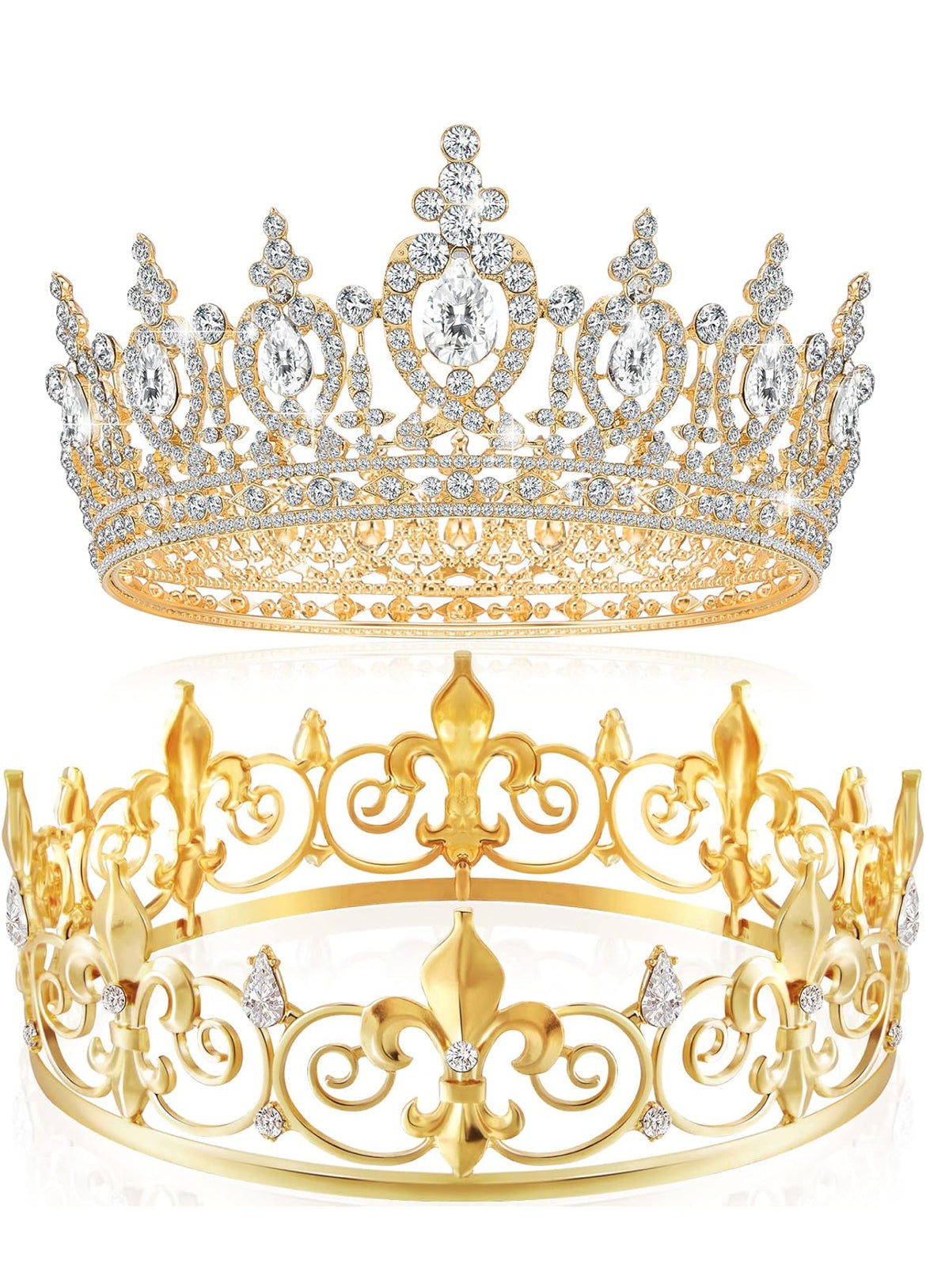 2 STUKS Tuisblad Koning Kroon Metaal Kristal Koninklike Tiara Kroon vir Mans Vroue Bruidegom Bruid Prinses Trou Halloween