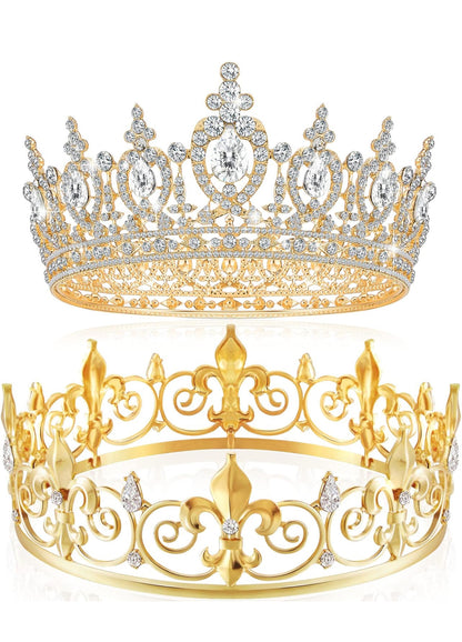 2 STUKS Tuisblad Koning Kroon Metaal Kristal Koninklike Tiara Kroon vir Mans Vroue Bruidegom Bruid Prinses Trou Halloween