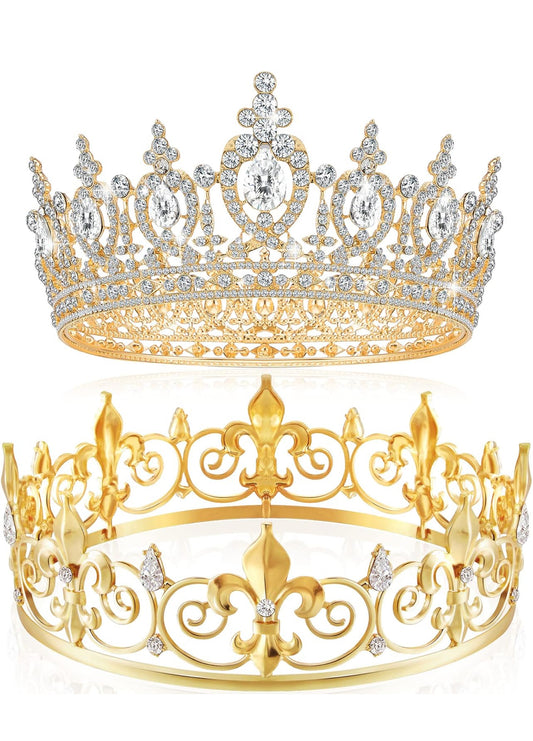 2 STUKS Tuisblad Koning Kroon Metaal Kristal Koninklike Tiara Kroon vir Mans Vroue Bruidegom Bruid Prinses Trou Halloween