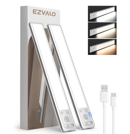10" Under Cabinet Lighting, 2500mAh Rechargeable Motion Sensor Lights w/ 3 Color Temps 80 LED Dimmable - (2PK)