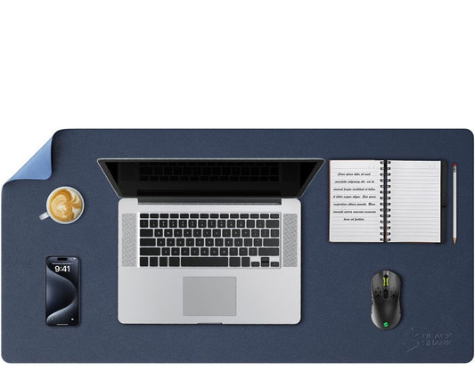 Black Shark Non-Slip Leather Desk Pad, Keyboard Gaming Mouse Mat (31.4" x 15.7" x 0.12"), Large Desk Cover, Waterproof Writing Pad, Suitable for Office, Home - Manta P9 Dark Blue