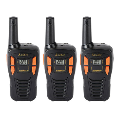 Cobra ACXT145-3 Kompakte Walkie Talkies - Herlaaibaar, Liggewig, 22 Kanale, Langafstand 16-Myl Tweerigtingradiostel (3-Pak), Swart