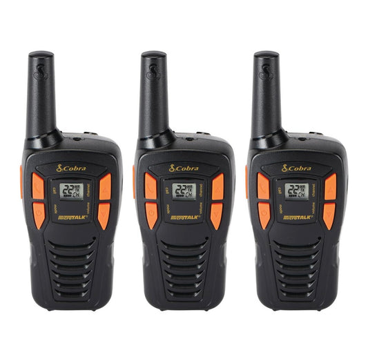 Cobra ACXT145-3 Kompakte Walkie Talkies - Herlaaibaar, Liggewig, 22 Kanale, Langafstand 16-Myl Tweerigtingradiostel (3-Pak), Swart