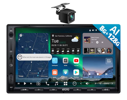 7" Dubbel-din Android-motorstereo in-dash navigasie, 4G LTE, draadlose CarPlay en Android Auto, 7.1.2-kanaal klank, dubbele Bluetooth, HDMI-invoer