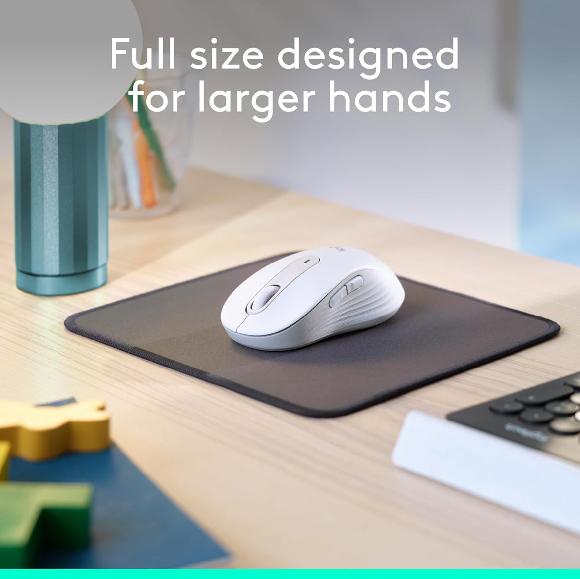 Logitech Wireless Muis Signature M650 L Volgrootte - Groot Hande, Stil Kliek, Aanpasbare Knoppies, Bluetooth, rekenaar/Mac/Chromebook - Off-White, Regshandig, Groot