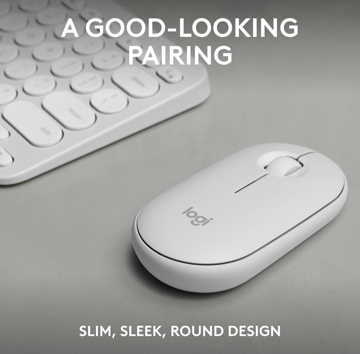 Logitech Pebble 2 Combo, Draadlose Sleutelbord en Muis, Stil en Draagbaar, Aanpasbaar, Logi Bolt, Bluetooth, Maklik-Skakel vir Windows, macOS, iPadOS, Chrome - Tonale Wit