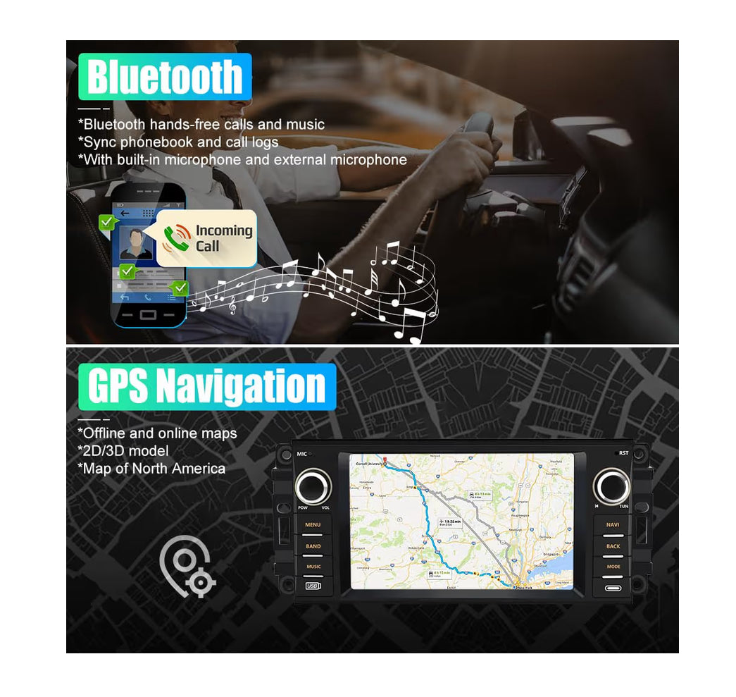 7" Touch Screen WiFi GPS FM Radio + Backup Camera Android Auto / Wireless Carplay Car Stereo for Jeep Wrangler Radio 2007-2018 Chrysler Dodge Ram 1500