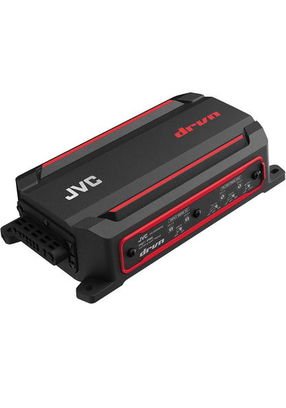 JVC KS-DR2004D 4-kanaal kompakte digitale versterker (600W) vir motors, seevaartuie, UTV & motorsportvoertuie, soliede korrosiebestande aluminiumonderstel, IPX6-, IPX7- & IP6X-gesertifiseer en vibrasiebestand