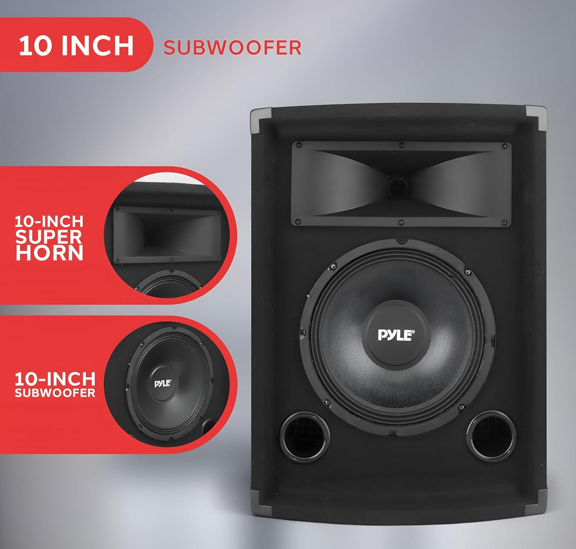 PRO 500Watt Buite Klankstelsel Voertuig Stereo Luidsprekers met 10" Laefrekwensieluidspreker, 1.5" Kapton VC, Dubbele Tweeters, 4"x10" Super Horingsmiddeltoon, Oorkruisnetwerk