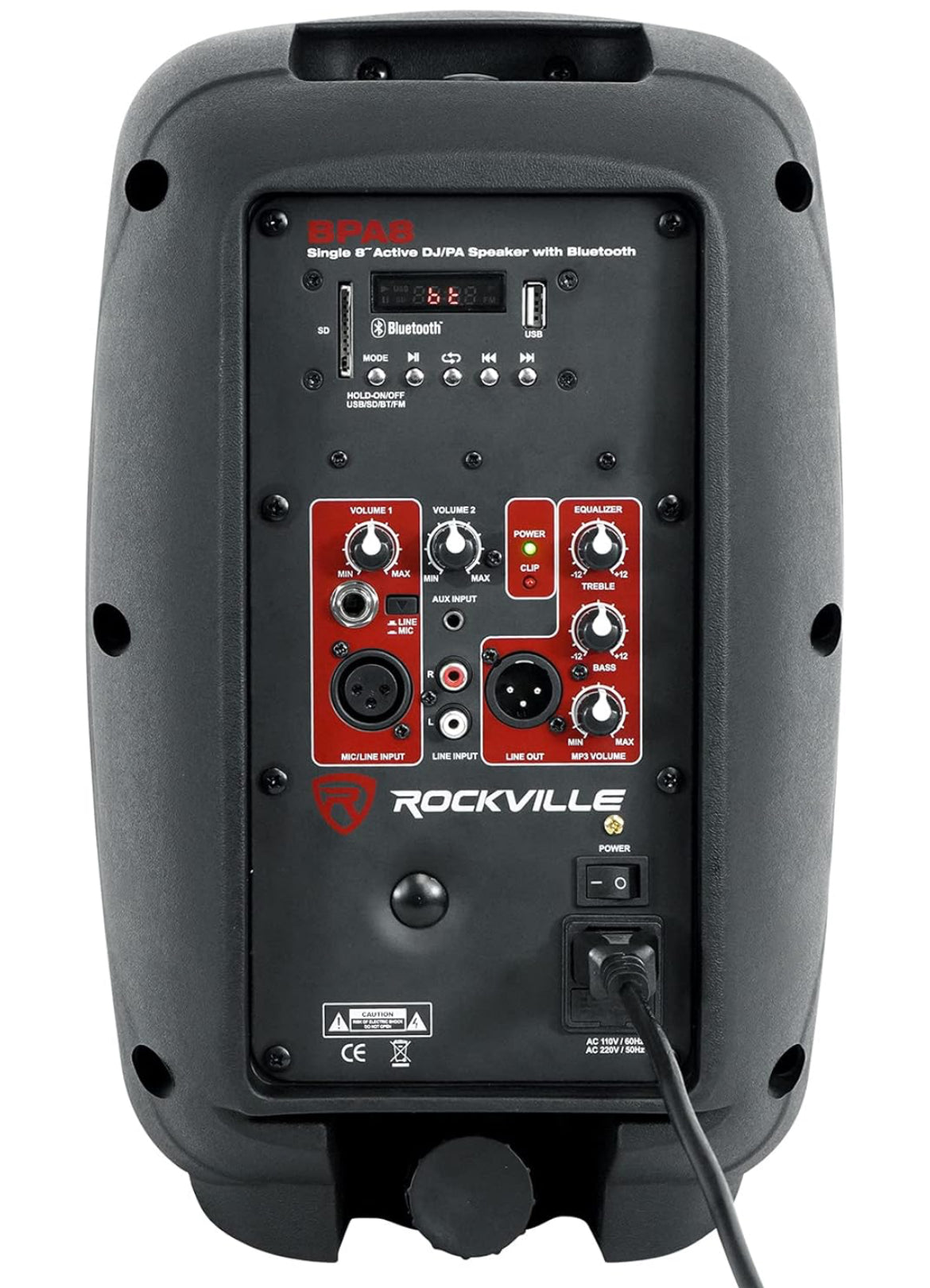 Rockville BPA8 8" 300W Powered PA DJ Speaker with Bluetooth, XLR, 1/4", RCA, 1/8" Inputs, USB/SD Music Player, Deep Bass, Remote Included