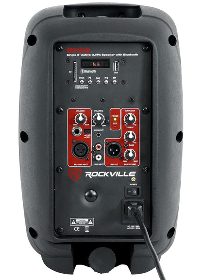 Rockville BPA8 8" 300W Aangedrewe PA DJ Luidspreker met Bluetooth, XLR, 1/4", RCA, 1/8" Insette, USB/SD Musiekspeler, Diep Bas, Afstandbeheer Ingesluit