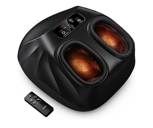 Foot Massager Machine w/ Heat Shiatsu Foot Massager Cordless Control Up to Size 14 - Black