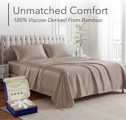 DECOLURE 100% Viscose Derived from Bamboo Sheets King Size - Luxury 4 Pc Naturally Cooling Sheets, Ultra Soft Bed Set - Deep 17" Pockets, Durable Double Stitching, Oeko Tex Standard (Taupe)