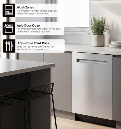 Sharp SDW6735DNS 24 in. Top Control Pocket Handle 49 dBA Dishwasher
3rd Rack, Auto Door Open, Top Controls