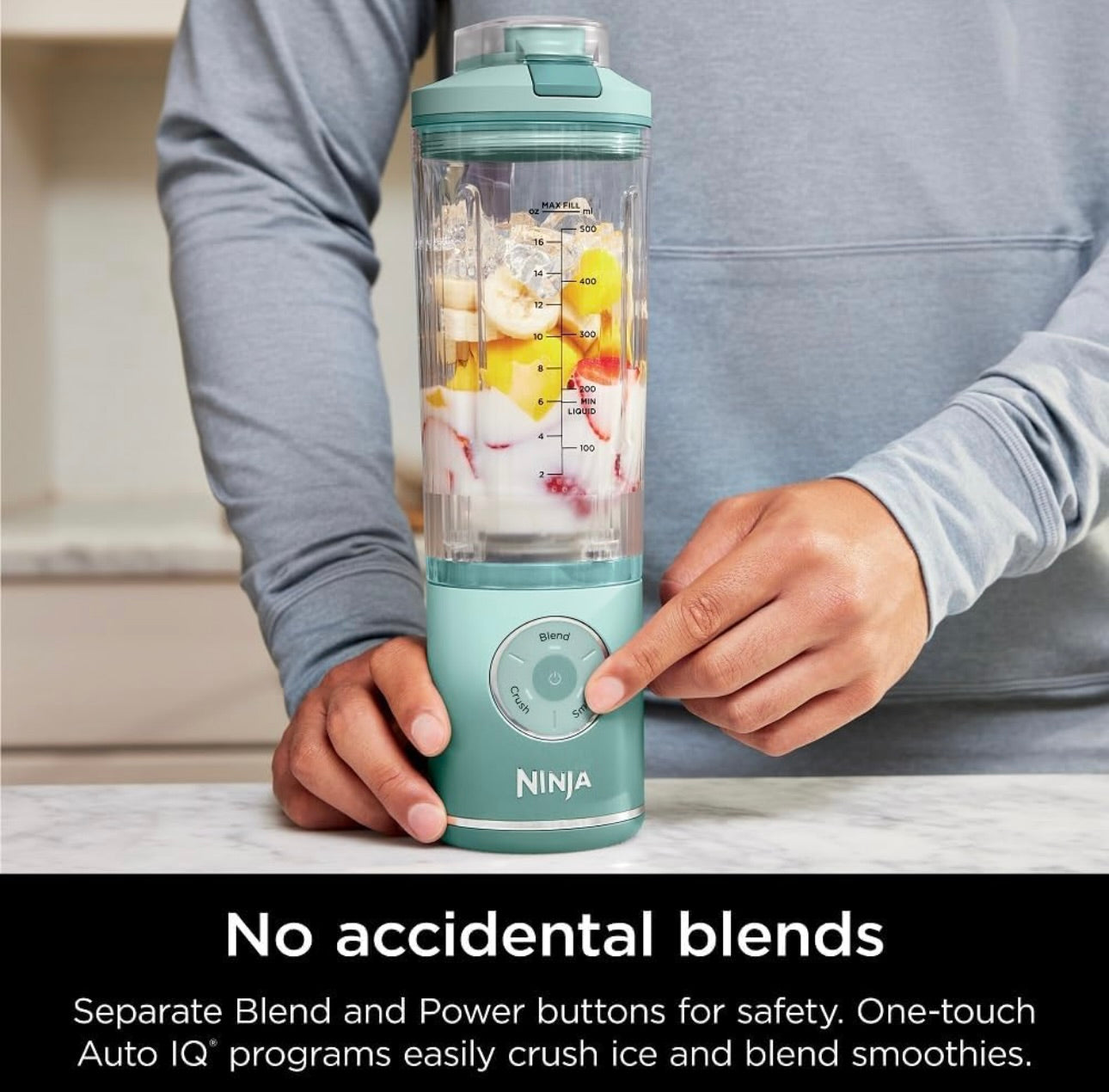 Ninja Blast Max, Portable Blender + Twist & Go, Personal Smoothie, Blend, Ice Crush, 3 Programs, Cordless, 22oz - SEA GLASS, BC251MT