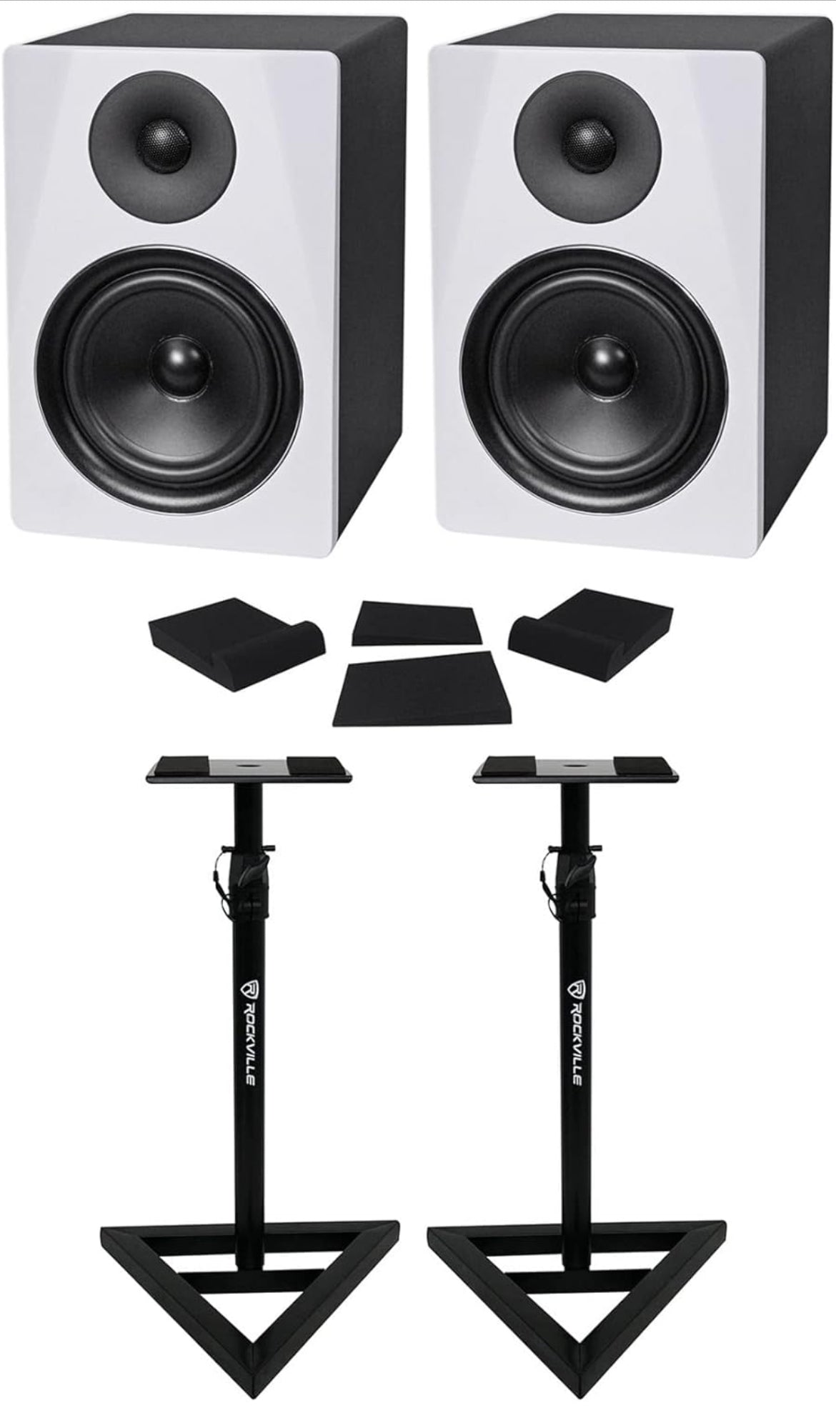 Rockville 2 DPM6W Dual Powered 6.5" 420 Watt Active Studio Monitors+Stands+Pads