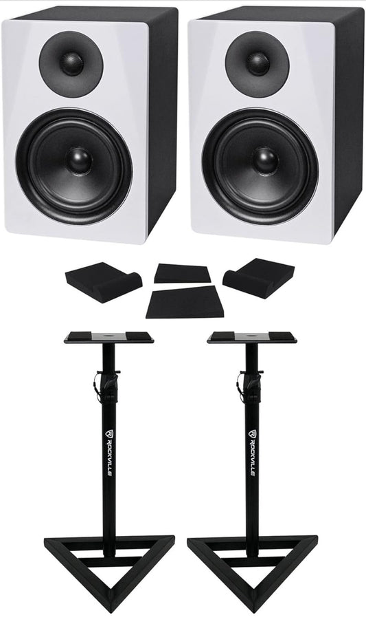 Rockville 2 DPM6W Dubbel-aangedrewe 6.5" 420 Watt Aktiewe Studio Monitors+Stande+Kussings