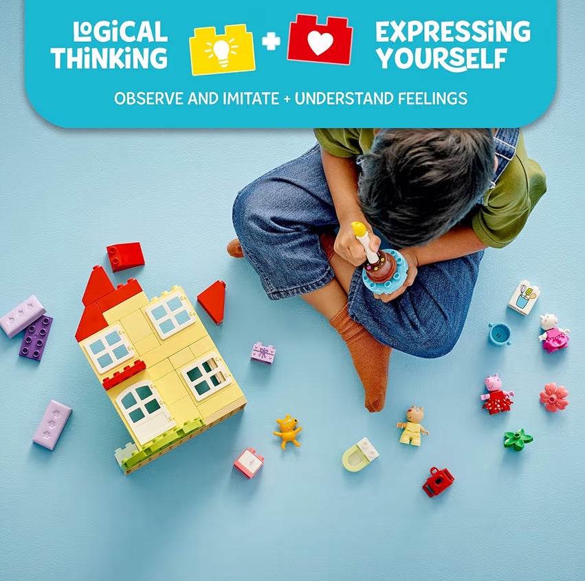 LEGO DUPLO Peppa Pig Verjaardag Huis Speelstel met 3 Dierefigure, Boubare Poppehuis vir Kreatiewe Speel