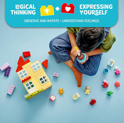 LEGO DUPLO Peppa Pig Verjaardag Huis Speelstel met 3 Dierefigure, Boubare Poppehuis vir Kreatiewe Speel