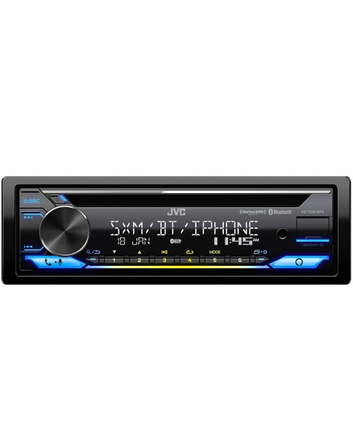 JVC KD-TD91BTS Bluetooth Car Stereo Receiver with USB Port – 2-Line LCD Display, AM/FM Radio – CD and MP3 Player - Amazon Alexa Enabled – Single DIN - 13-Band EQ (Black)