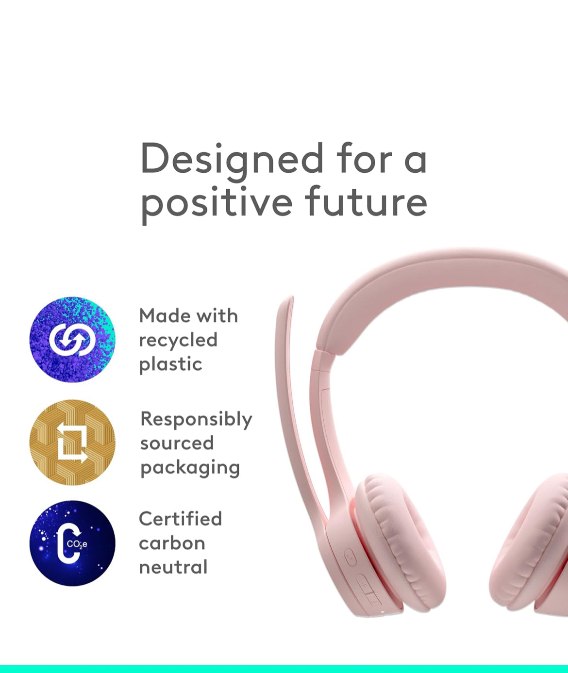 Logitech Zone 300 draadlose Bluetooth-koptelefoon met geraasdempende mikrofoon, versoenbaar met Windows, Mac, Chrome, Linux, iOS, iPadOS, Android – Rose