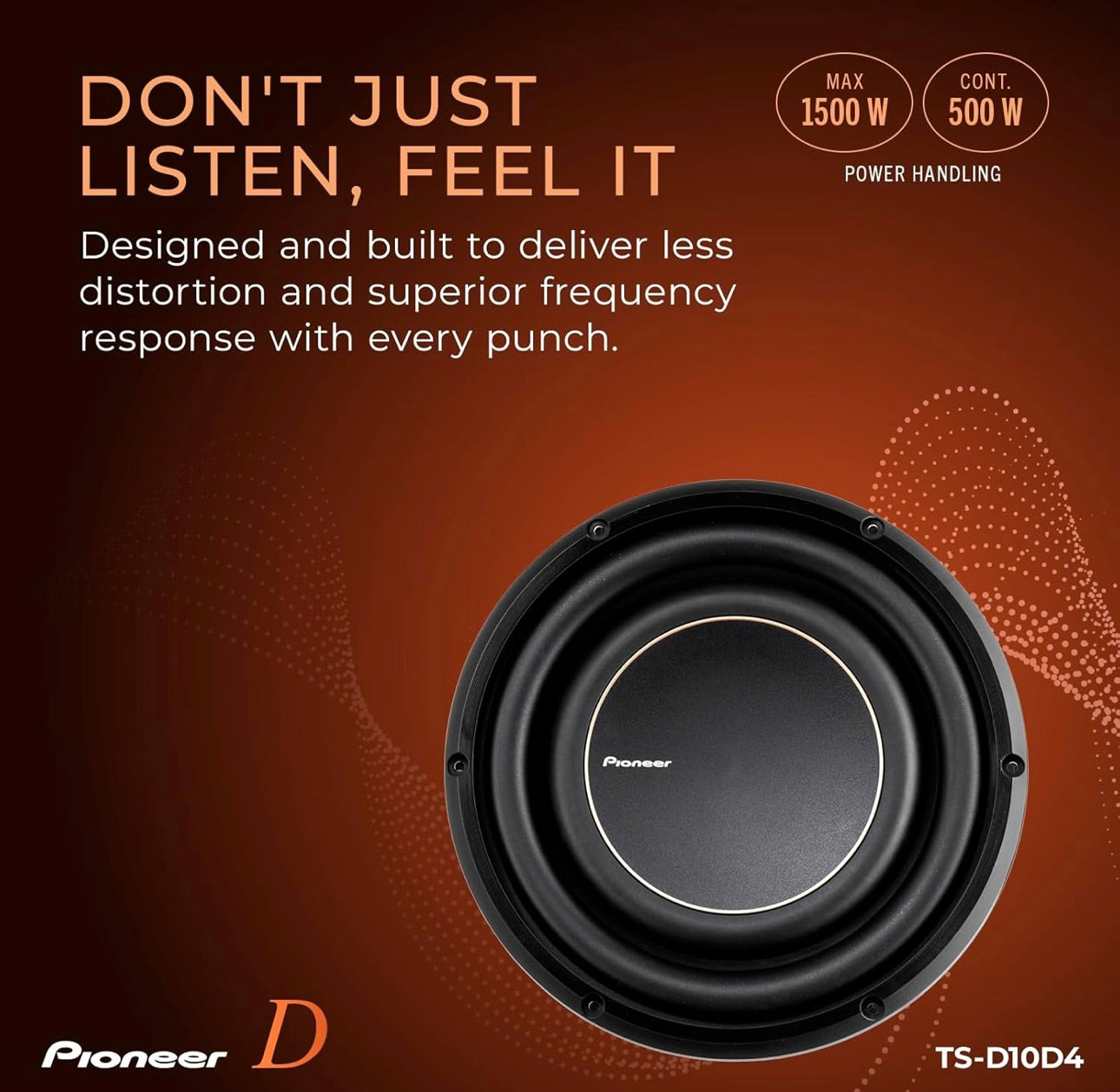 Pioneer TS-D10D4 - Powerful 10-inch Subwoofer, 1500 Watts Peak Power, Dual 4 Ohms Voice Coil for Deep Bass Sound