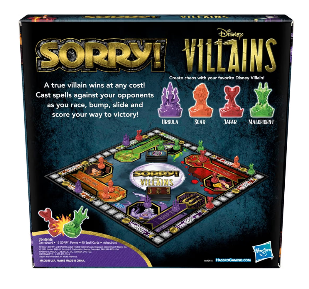 Hasbro Gaming Sorry! Board Game: Disney Villains Edition Kids Game - Family Games