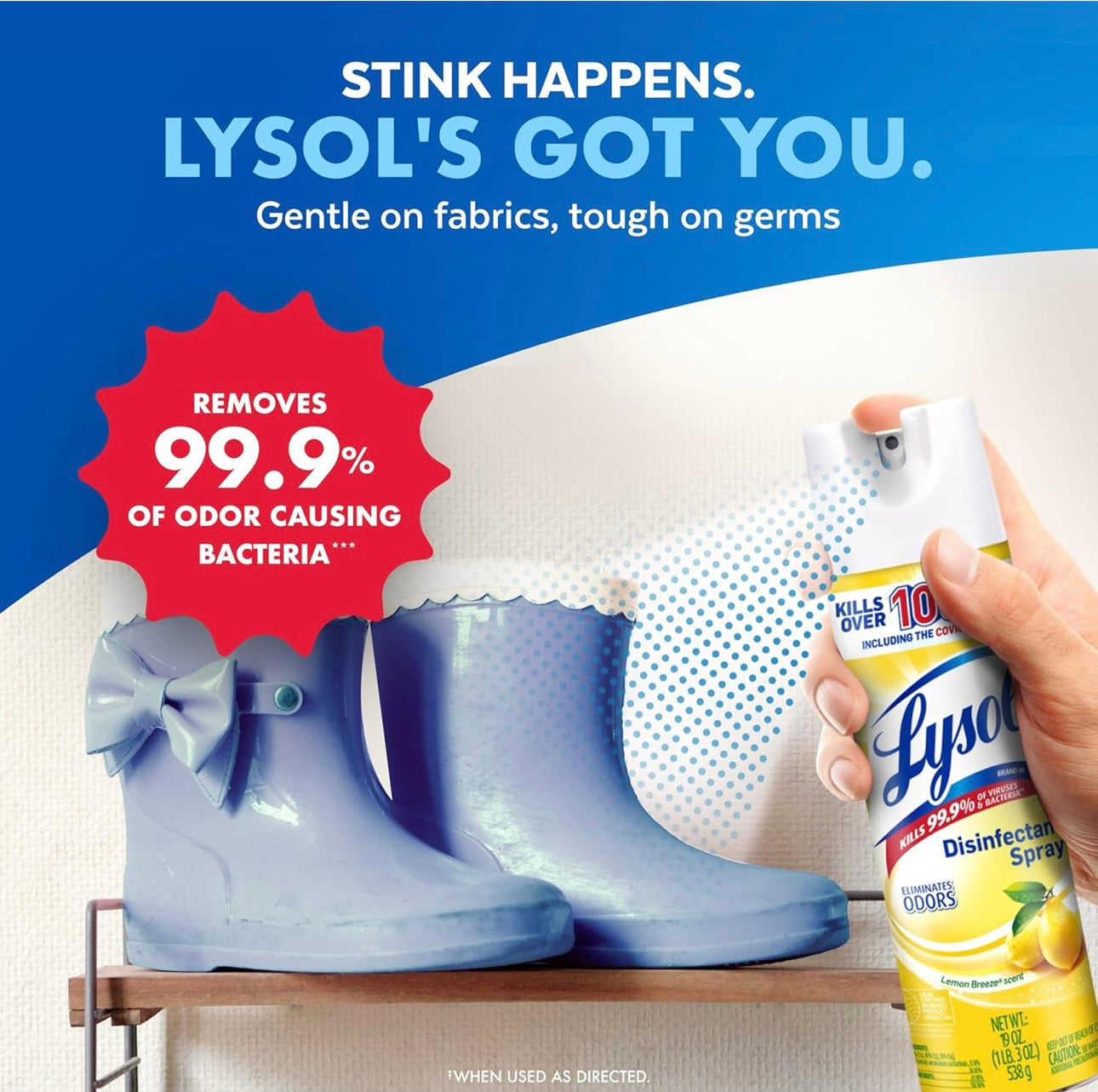 Lysol Ontsmettingssproei, Saniterende en Antibakteriese Sproei, Vir Ontsmetting en Ontgeuring, Suurlemoen Briesie, 19 Vloeistof Onse (Pak van 2), Verpakking Kan Verskil