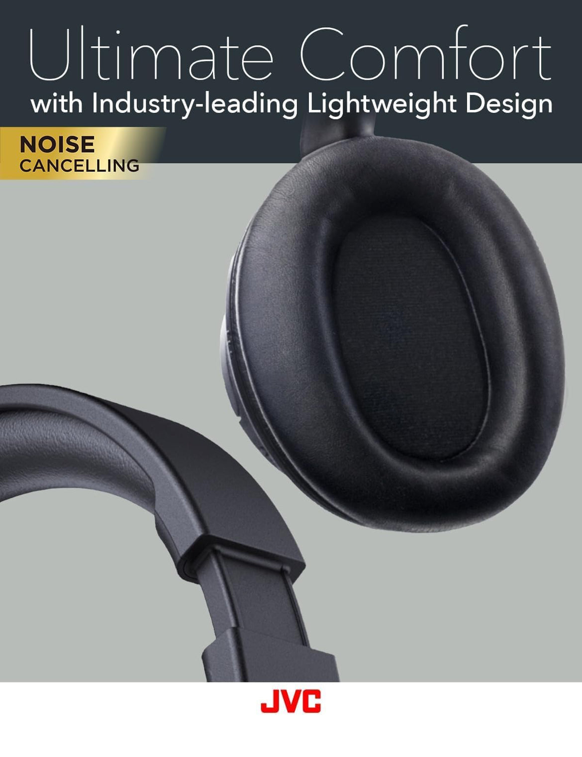 JVC Oor-Oor Draadlose Aktiewe Geraasdempende Oorfone - Bluetooth 5.3 - Omringende Modus, 3 Klankmodusse, Sagte Gemakskussings, 35 Uur Battery, Opvoubaar en Liggewig – Mik- Reis en Heeldagdra - HA-S75N