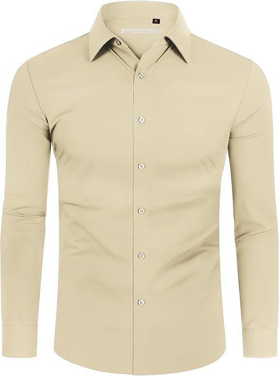 Mans Langmou Slim Fit, Spiervas, Kreukelvry, Knoop-af Rekbaar