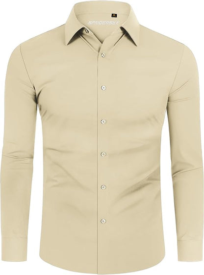 Mans Langmou Slim Fit, Spiervas, Kreukelvry, Knoop-af Rekbaar