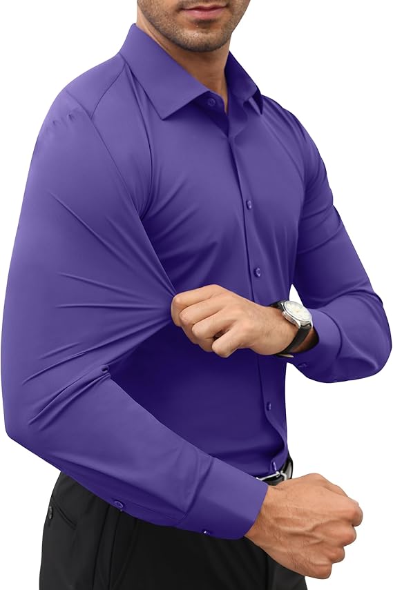 Mans Langmou Slim Fit, Spiervas, Kreukelvry, Knoop-af Rekbaar