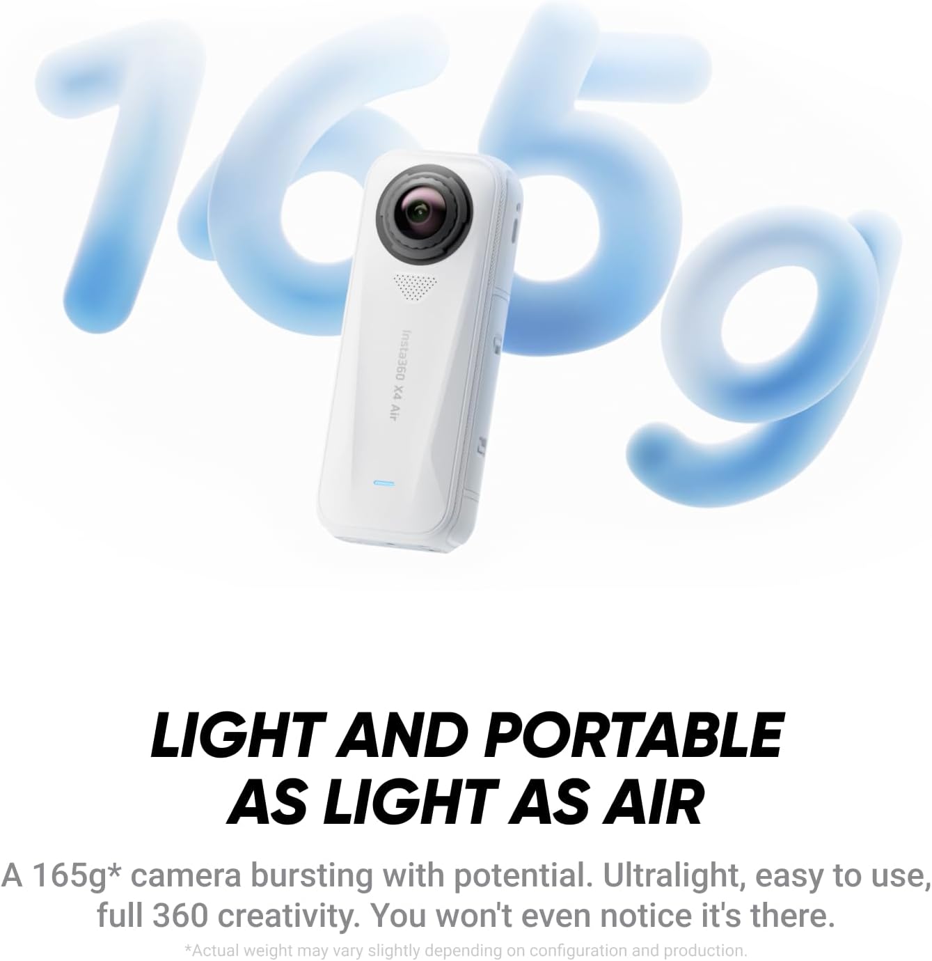 Insta360 X4 Air - Lightweight 165g 8K 360 Camera, Invisible Selfie Stick Effect, Replaceable Lenses, Shoot First & Frame Later, Built-in Wind Guard, FlowState Stabilization, AI-Powered App