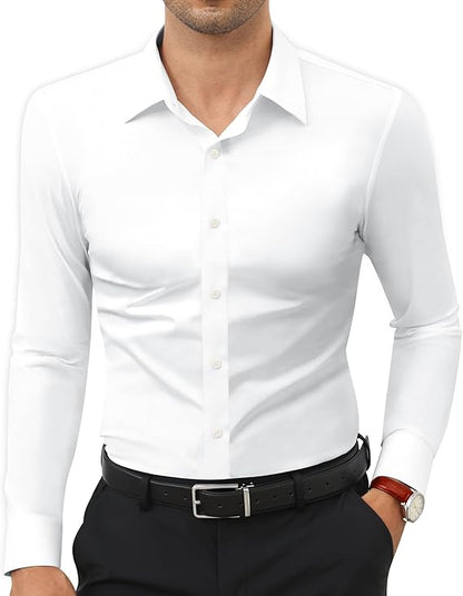 Mans Langmou Slim Fit, Spiervas, Kreukelvry, Knoop-af Rekbaar
