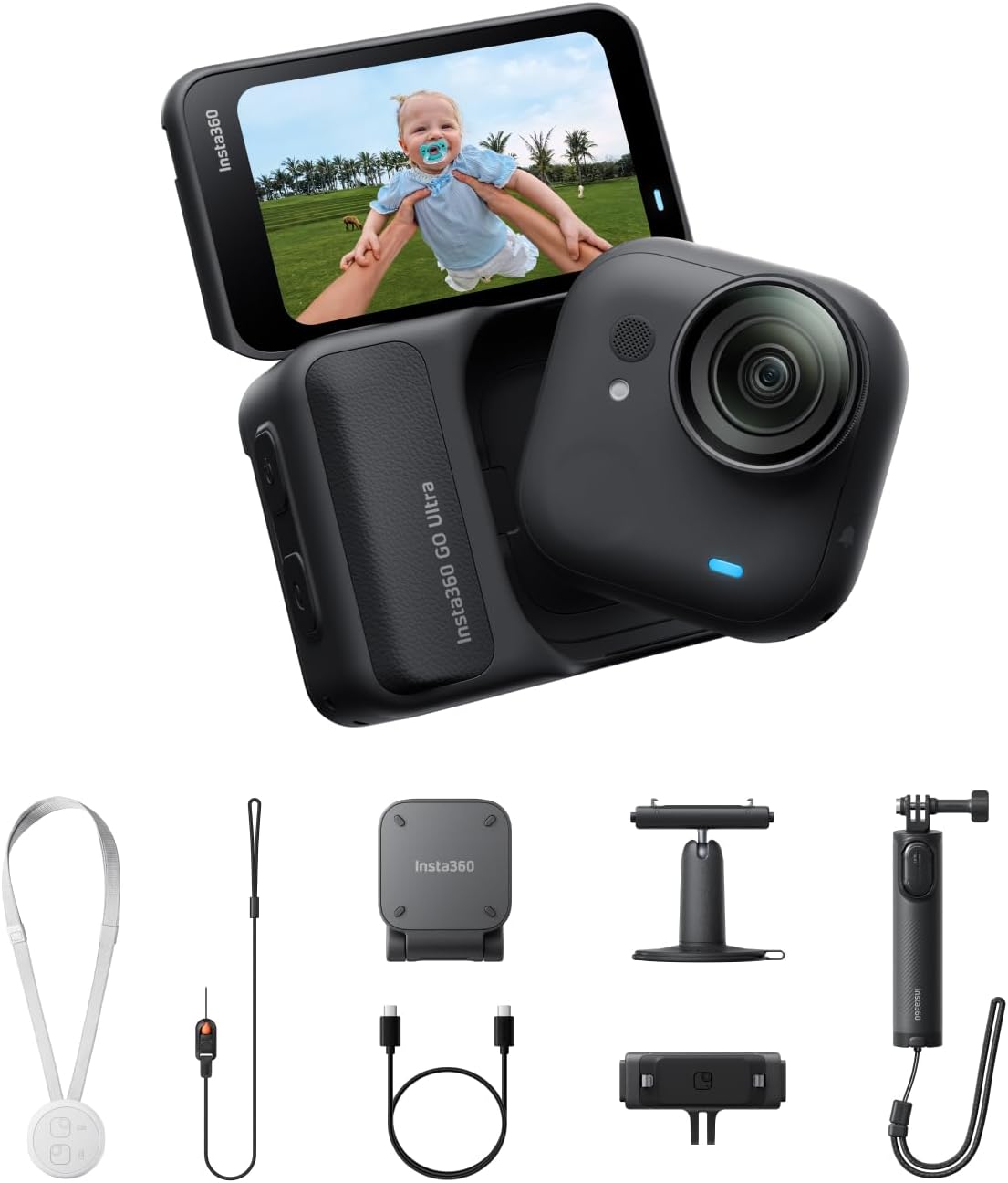 Insta360 GO Ultra Creator Bundle - Small 4K Vlogging Camera, Hands-Free, POV Cam, 1/1.28" Sensor, 53g Lightweight, 156° FOV, 200 Min Battery Life, Magnetic Wearable Action Camera for Sports, Vlog