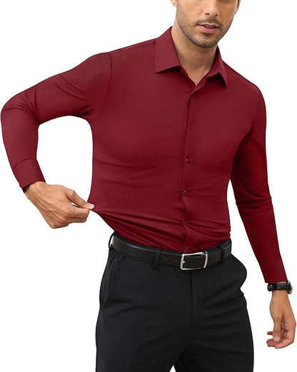 Mans Langmou Slim Fit, Spiervas, Kreukelvry, Knoop-af Rekbaar