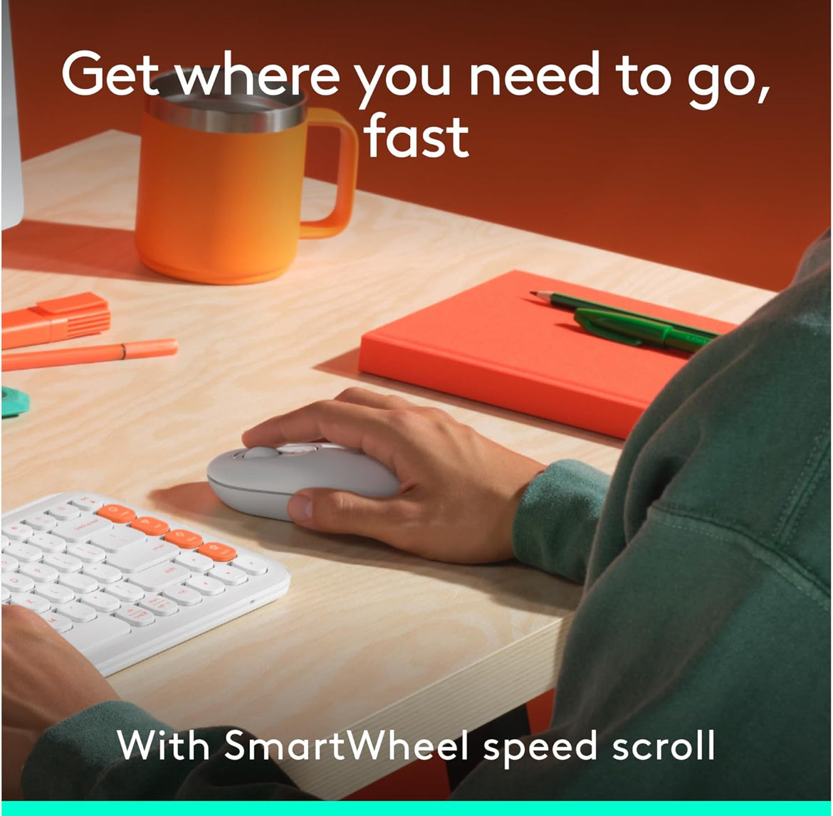 Logitech POP ICON Combo, Bluetooth-sleutelbord-en-muiskombinasie, Gemaklike Tik, programmeerbare Sleutels en Knoppies, Stil klikke, Maklike Skakel tot 3 Toestelle – Spierwit