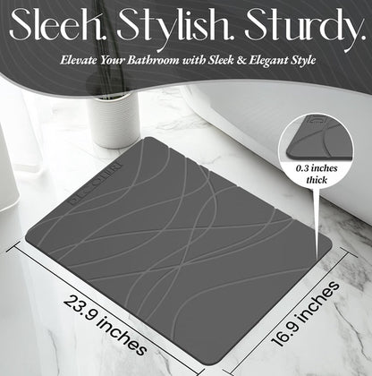 DECOLURE Stone Bath Mat, Quick Dry & Non-Slip Diatomaceous Earth Shower Mat for Bathroom, Luxurious & Easy to Clean Diatomite Stone Mat for Bathroom, Kitchen, High Density (Standard, Grey)
