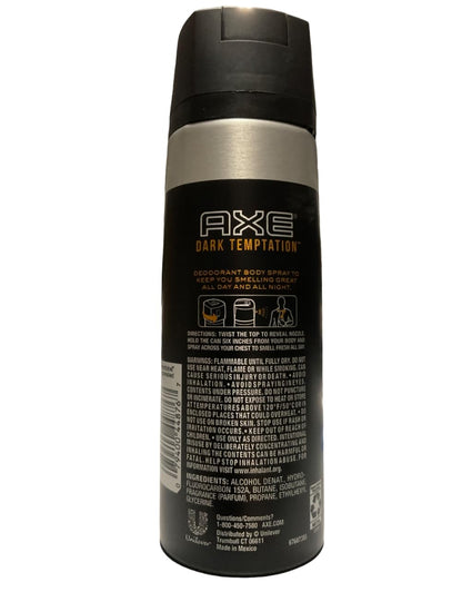 Axe Dark Temptation Deodorant Body Spray XL All Day Fresh - 5.07 Oz  (Pack of 2)