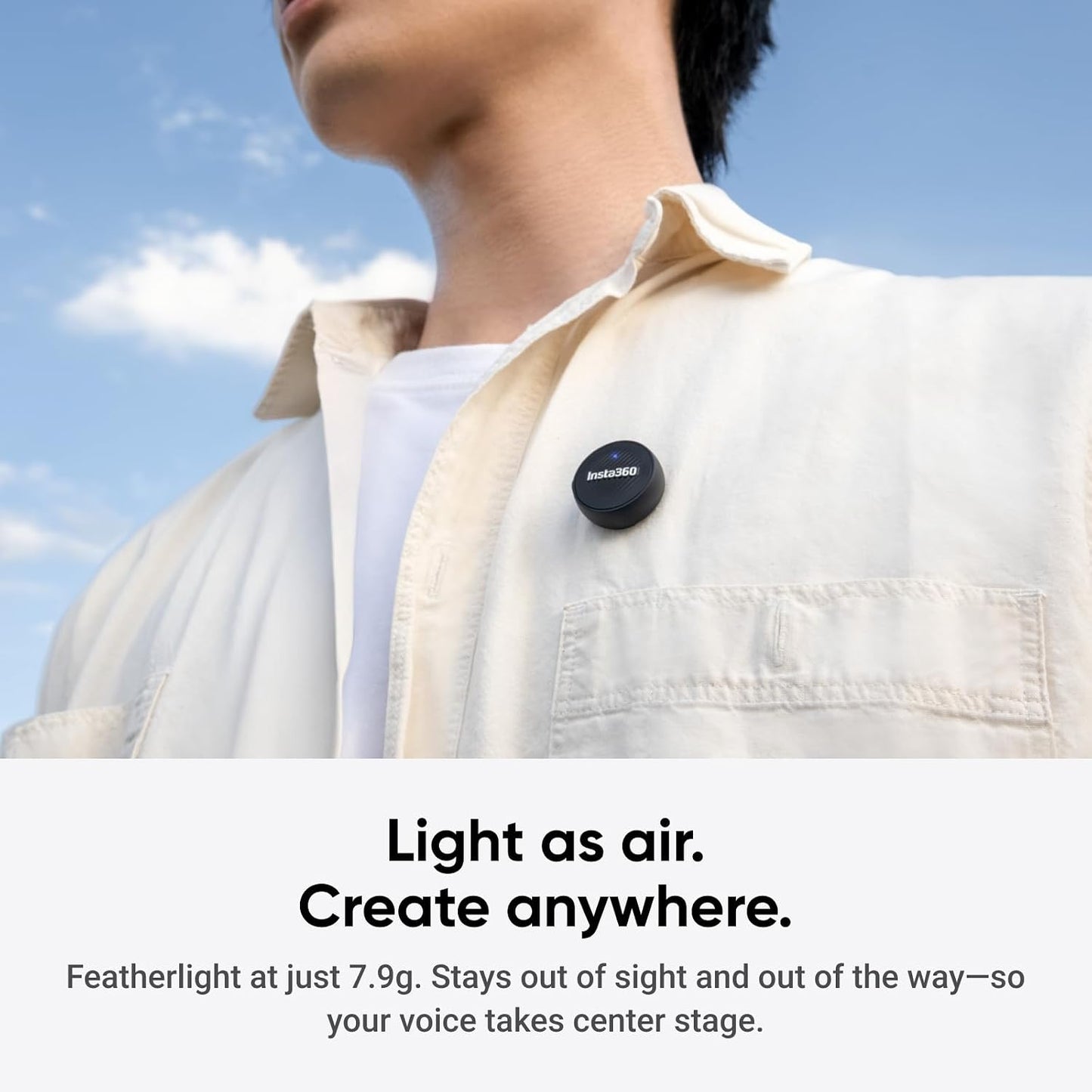 Insta360 Mic Air (1 TX + 1 RX), Noise Cancelling, 300m Range, Wireless Microphone for USB-C iPhone/Android/PC/Mac, Vlog, Streaming